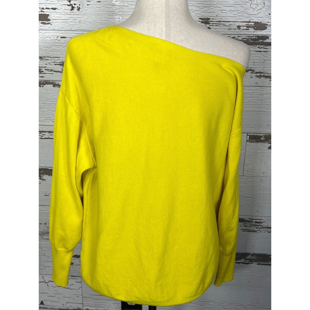 CABI Buttercup Asymmetrical Neckline Long Sleeve Sweater Yellow Sz M #6167 EUC - Picture 3 of 4